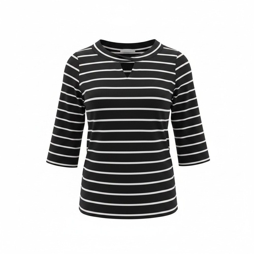 Chico's Striped Knit Top Women Size 3 XL Black White 3/4 Sleeve Keyhole Neckline